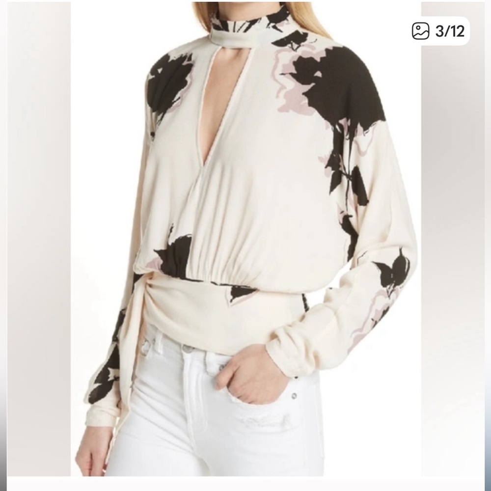 Free People Cream and Black Floral Blouse(like new condition) - Picture 8 of 9